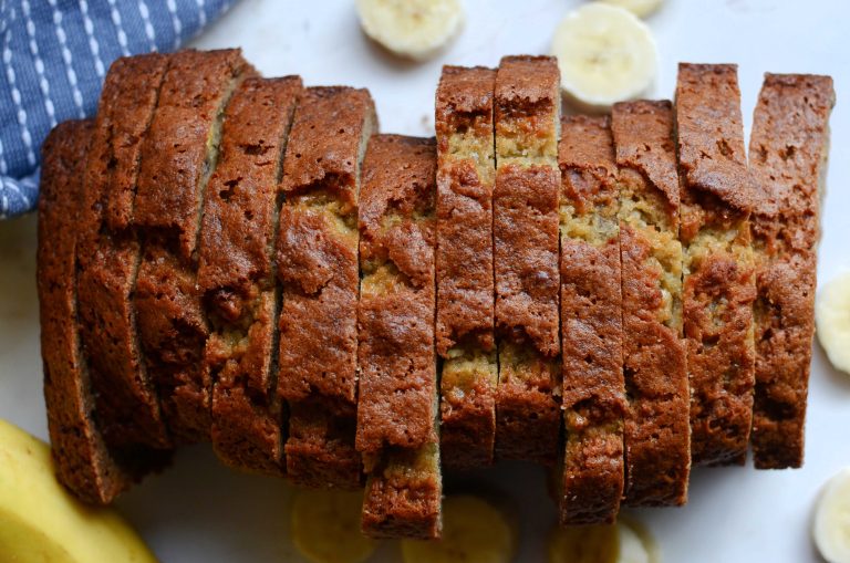 Banana Bread loaf cut into slices