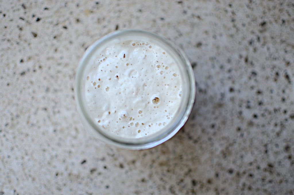 Sourdough starter in glass mason jar