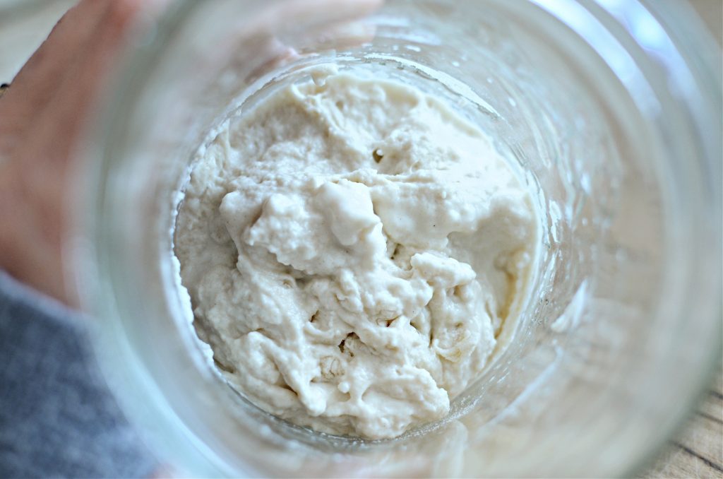 sourdough starter, just fed in glass mason jar