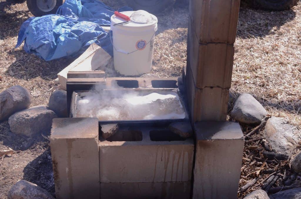 cinderblock evaporator for boiling maple syrup