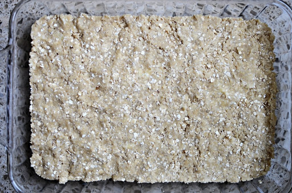 crumble mixture pressed into a 9 x 13 pan