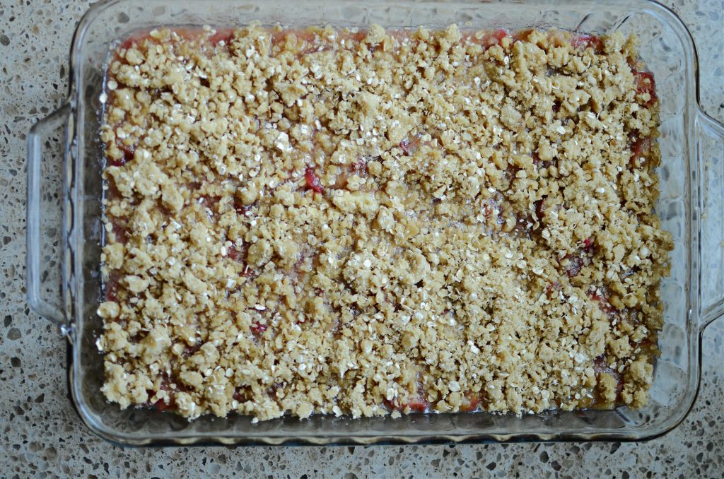 Rhubarb crumble, unbaked