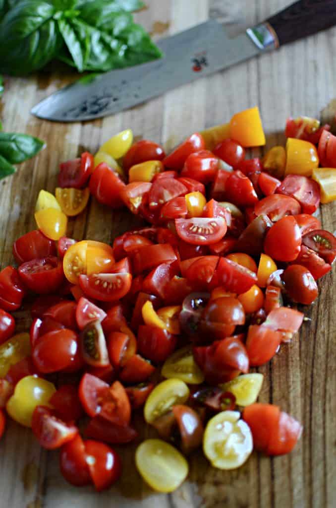 Cut up cherry tomatoes