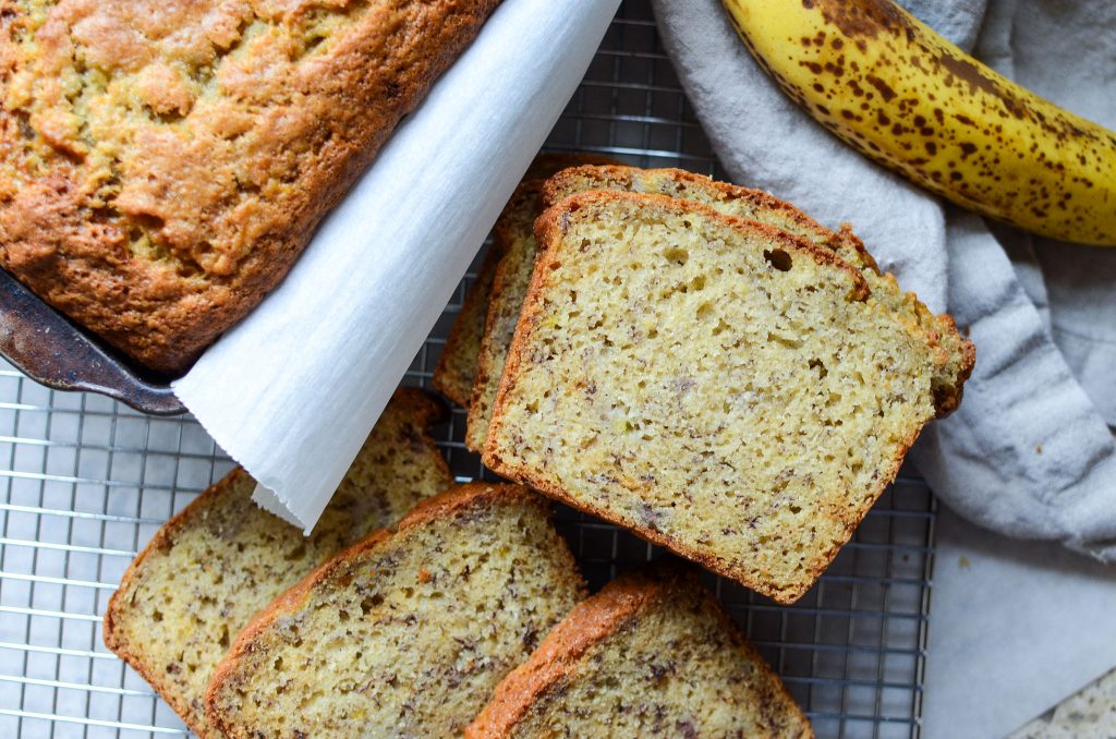 sourdough banana bread slices and ripe banana