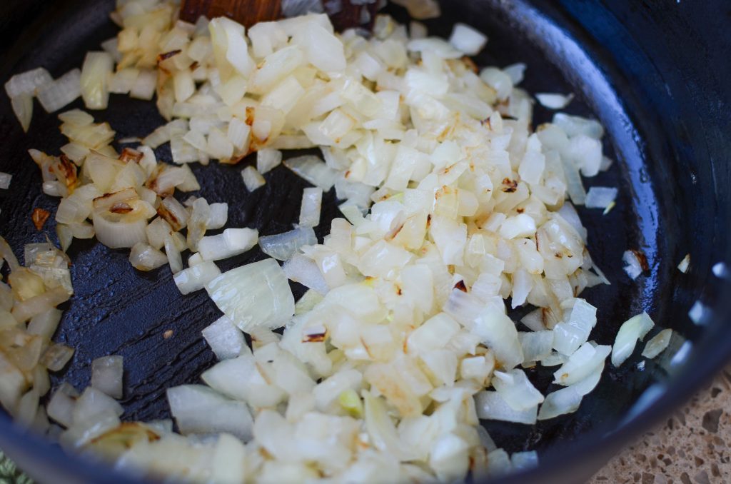 Sauteed yellow onion and minced garlic cloves