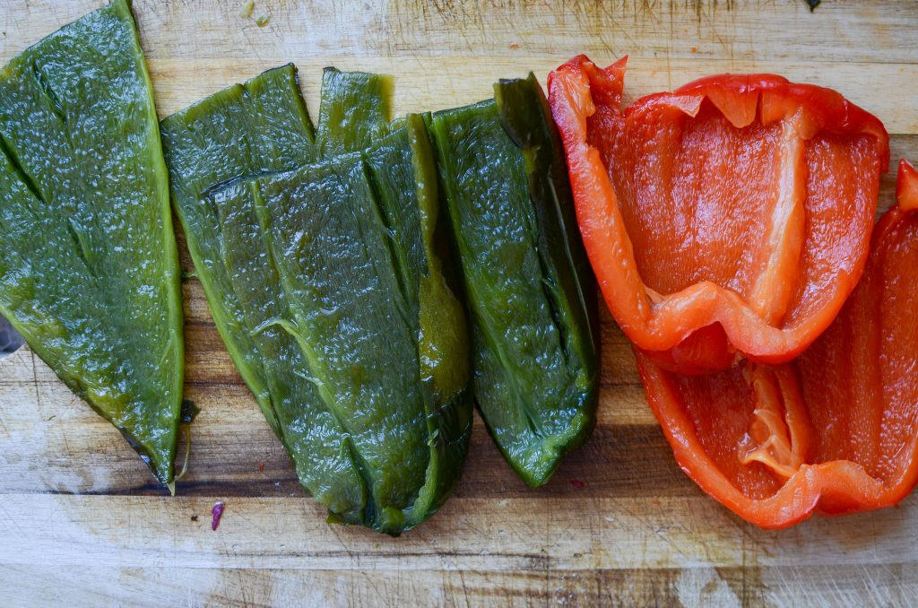 Roasted peppers with skins removed