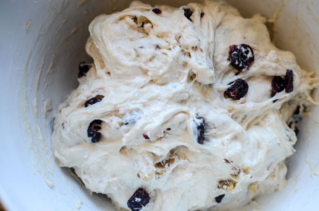 fully mixed cranberry walnut dough