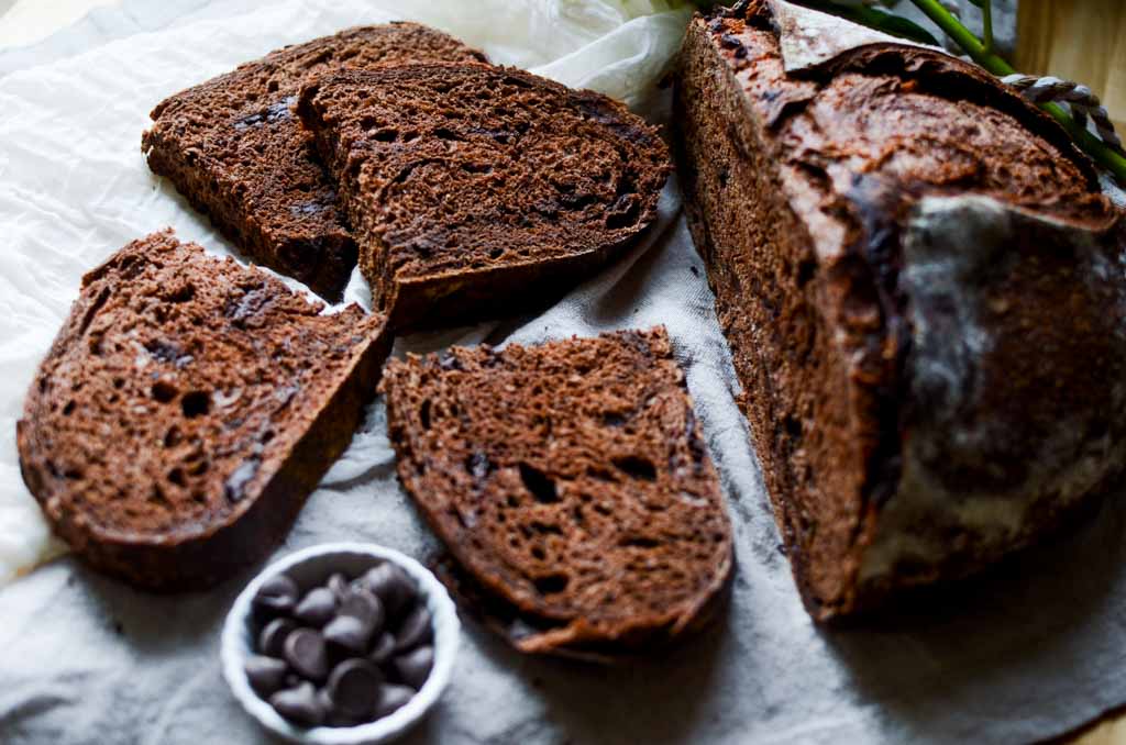 slices of chocolate sourdough bread 