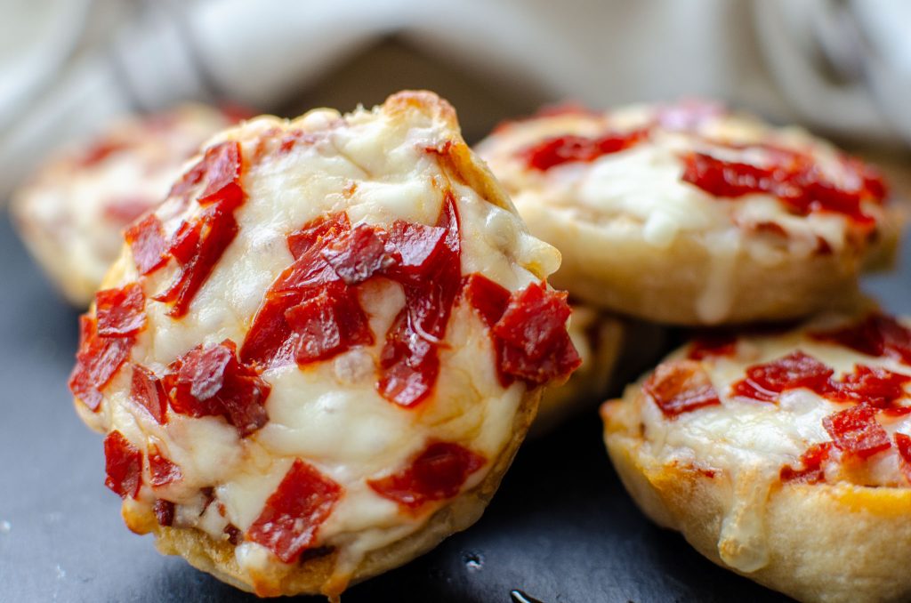 bagel bites stacked and one on its side