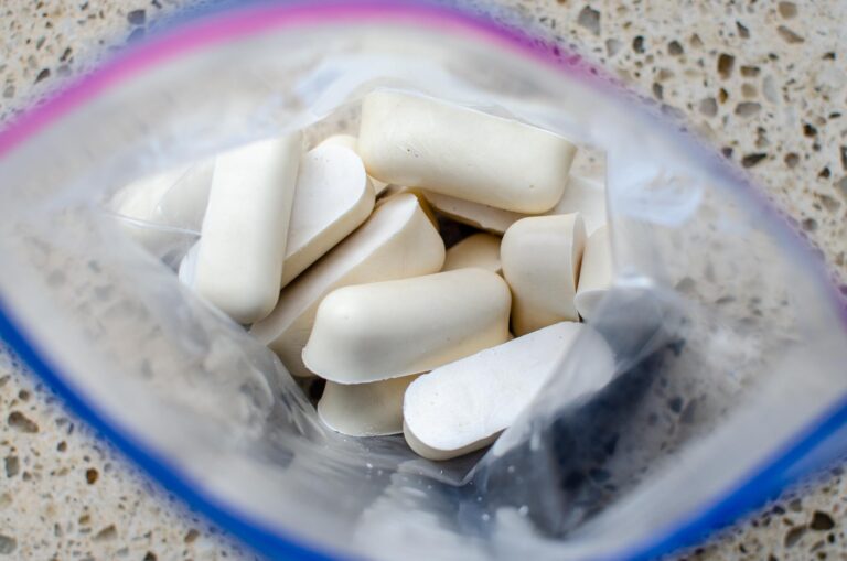 frozen discard cubes in plastic bag