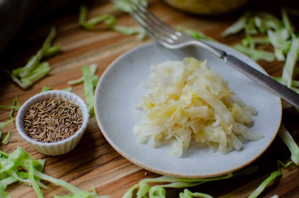 plate of Probiotic-Rich Homemade Fermented Sauerkraut