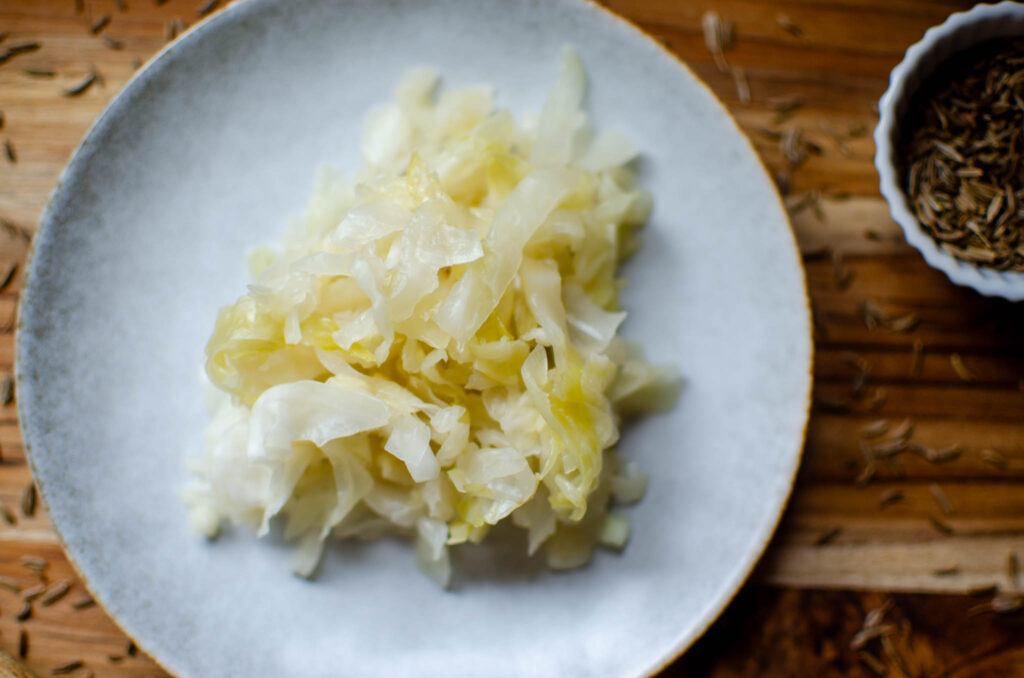 A plate of Probiotic Rich Homemade Fermented Sauerkraut 