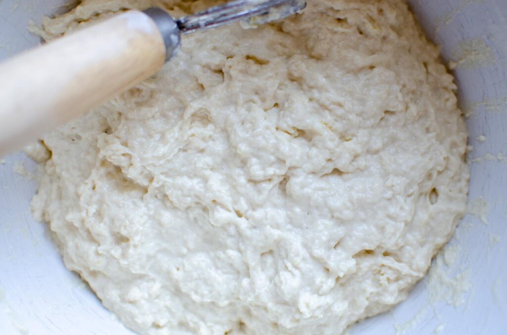 Sourdough ciabatta dough with dough whisk