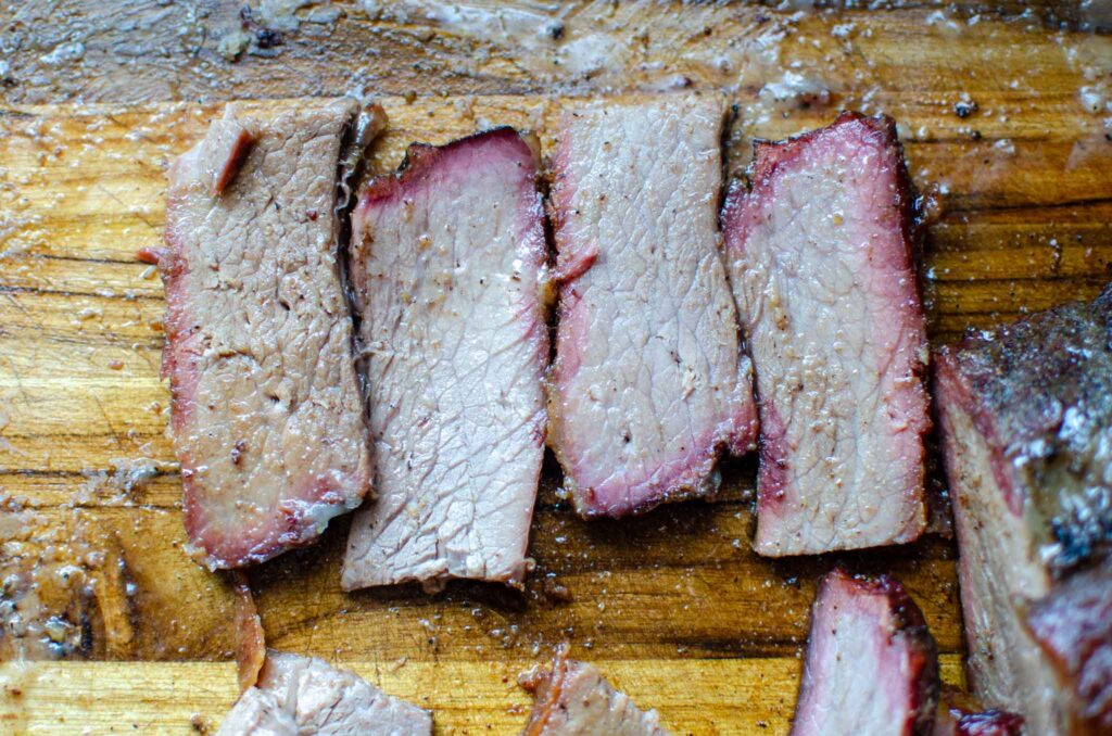 Slices of smoked beef brisket 