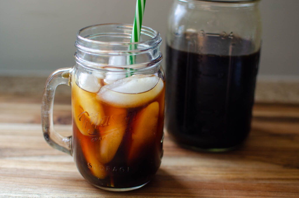 Cold brew over ice in glass mason jar