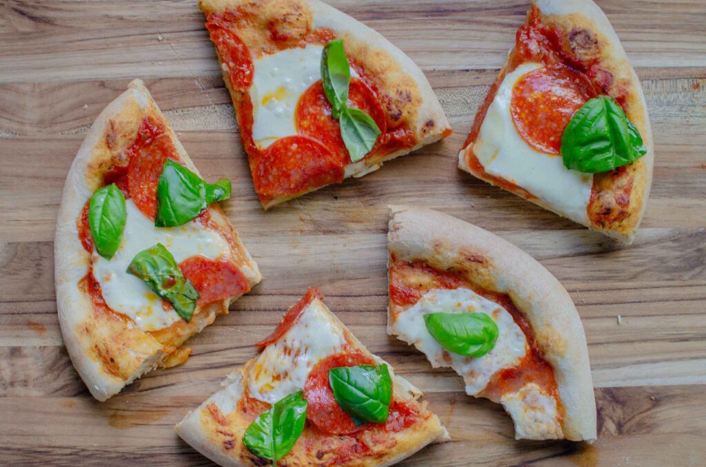 cut pieces of sourdough pizza 