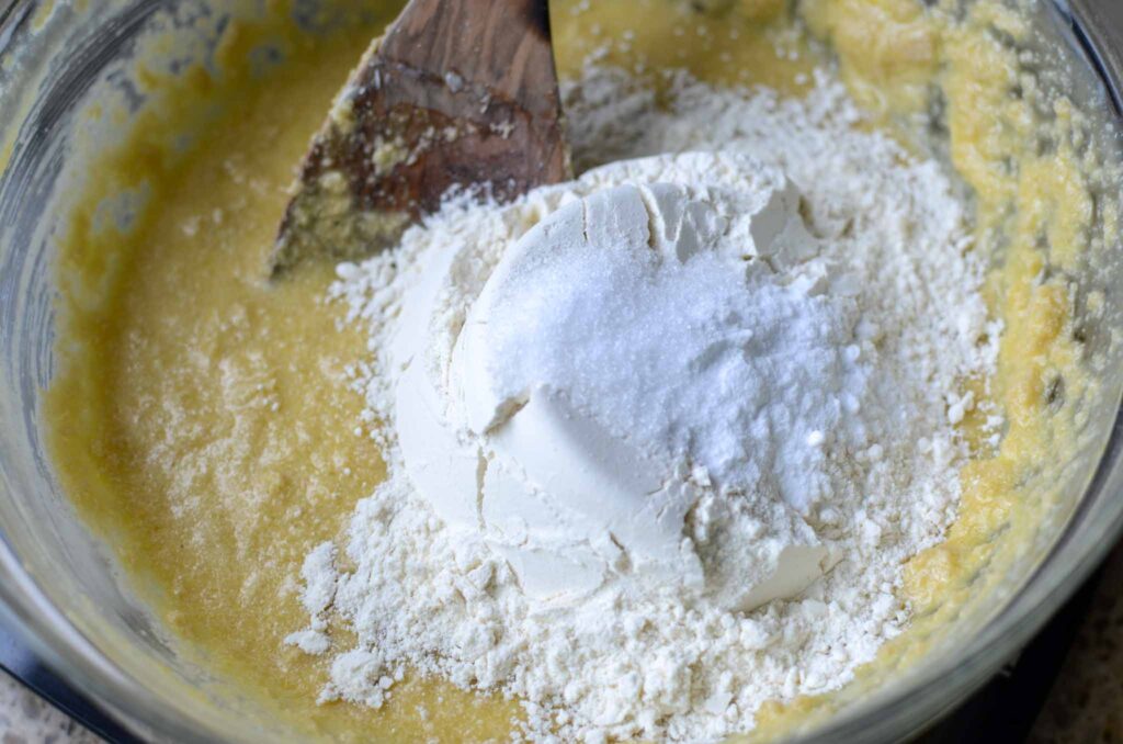 adding dry ingredients to wet for cookies