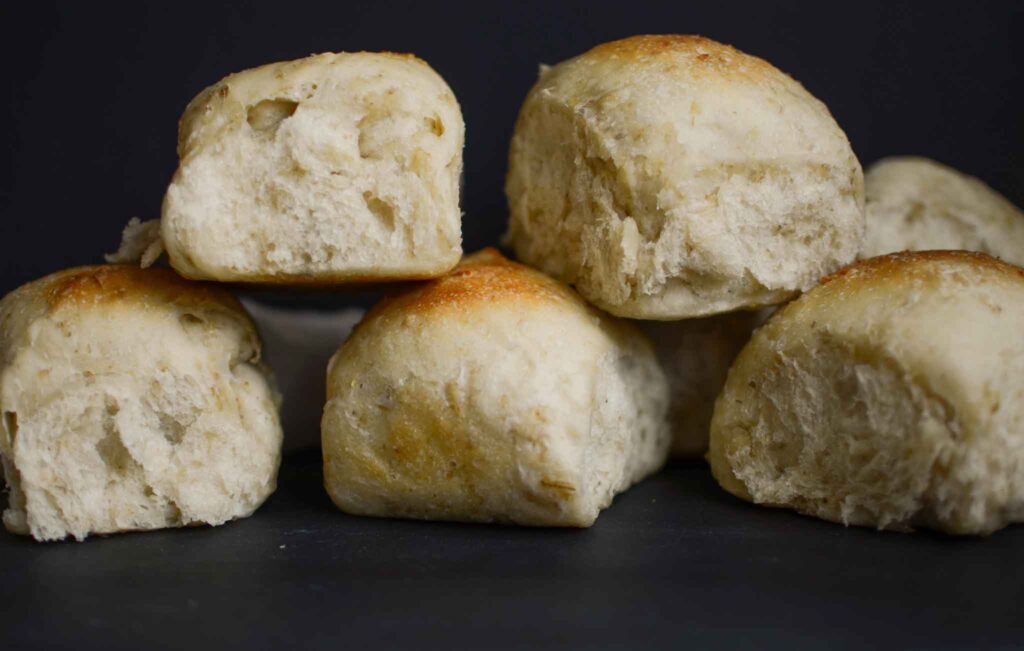 stacked sourdough oatmeal dinner rolls 