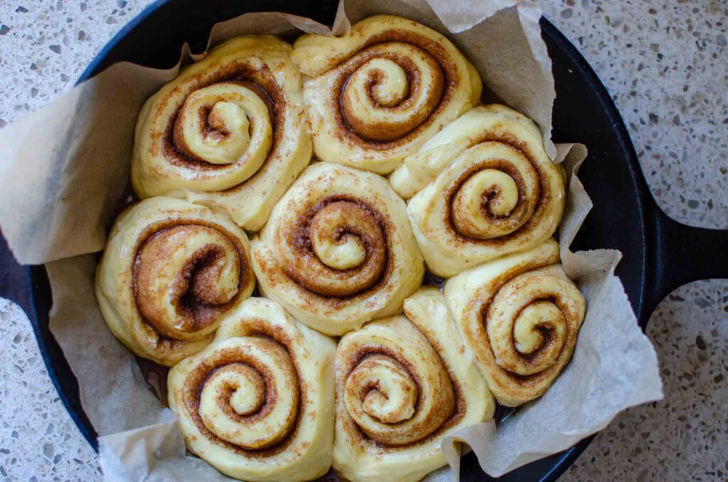 the cinnamon rolls after their second rise