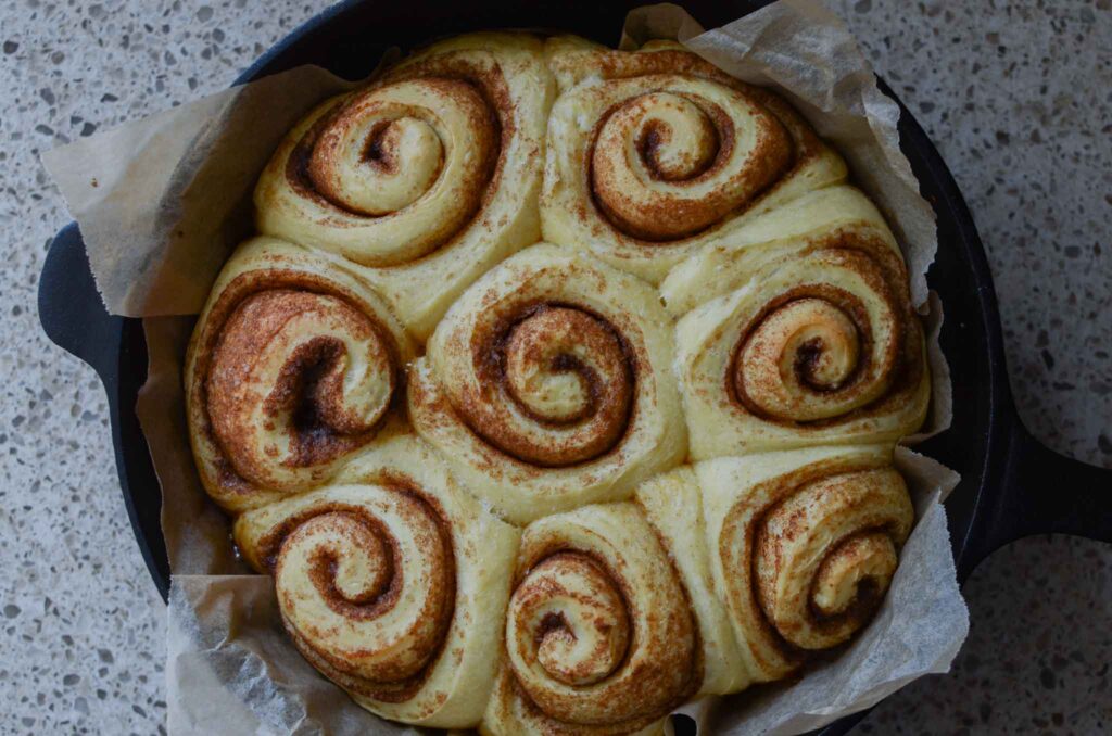 Baked sourdough cinnamon rolls