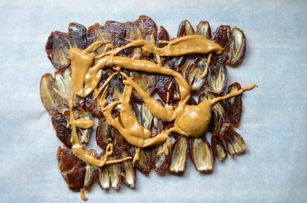 drizzled peanut butter over flat dates