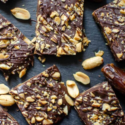 healthy snickers bars with peanuts and a date