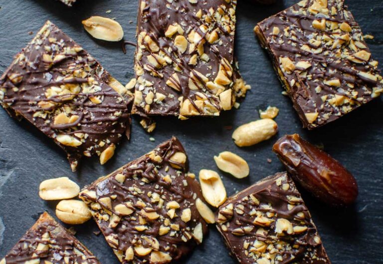 healthy snickers bars with peanuts and a date