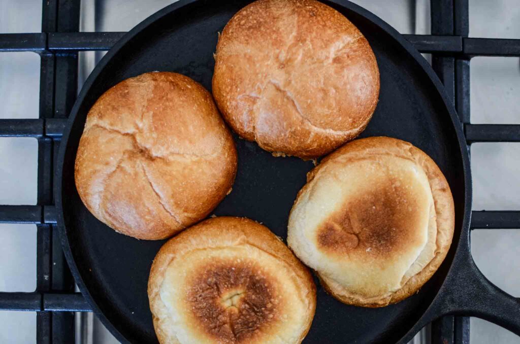 toasting buns on cast iron pan