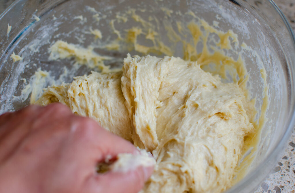 folding hamburger bun dough