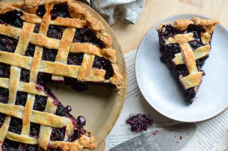 Sourdough mulberry pie piece on plate