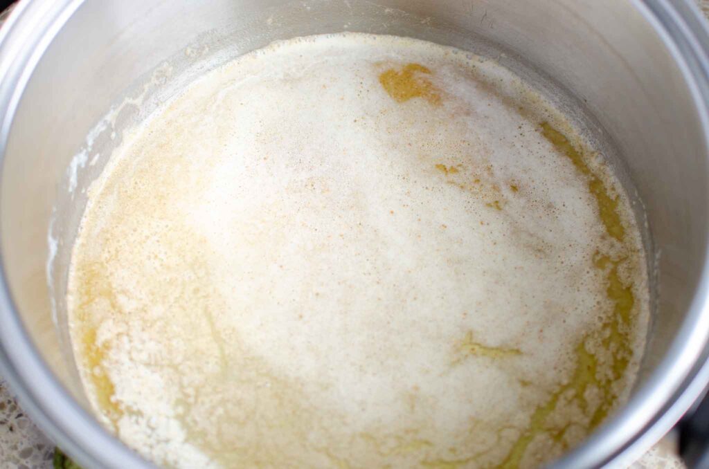 melted butter in large pot for rice krispie treats