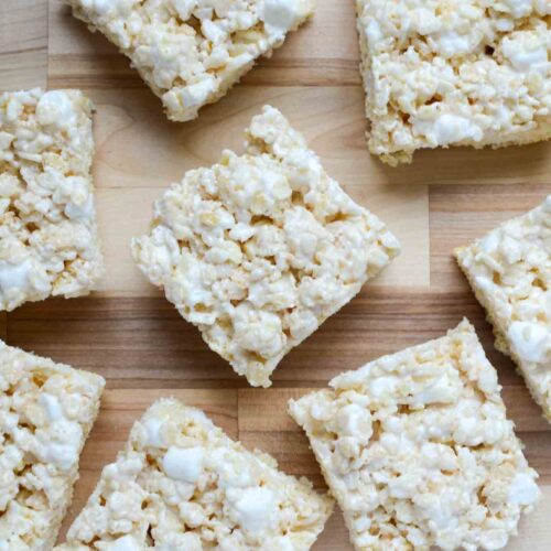 Rice krispies treats cut into squares