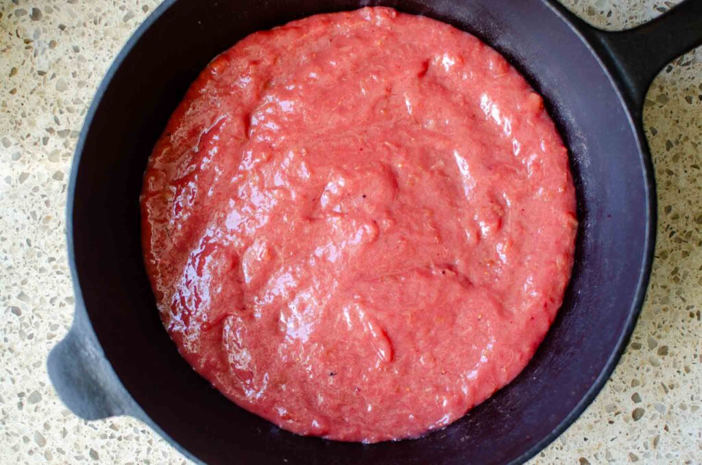 Rhubarb compote in cast iron skillet