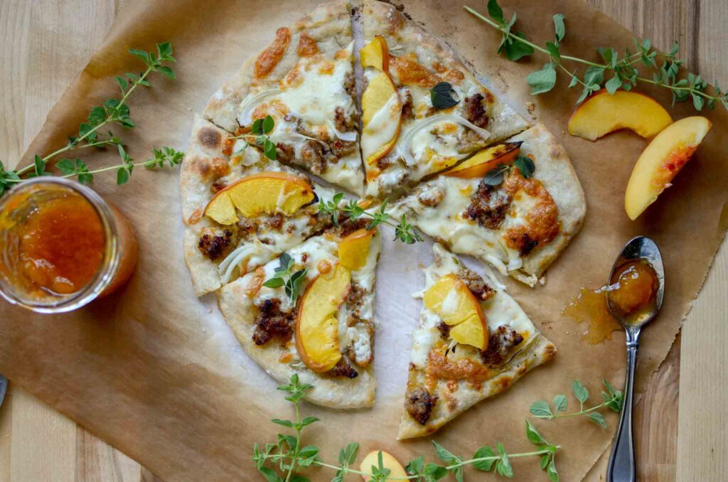 Italian sausage and peach pizza 