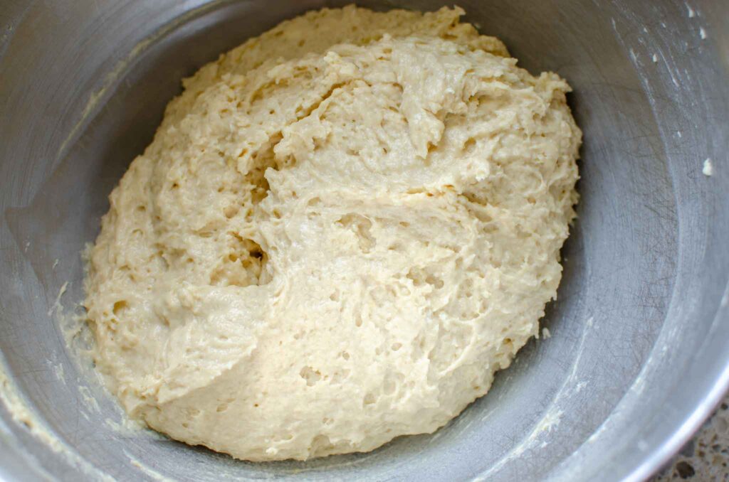 sourdough cinnamon sugar quick bread batter in bowl