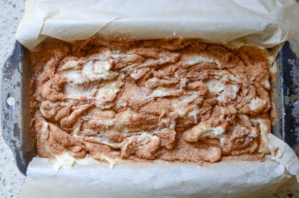 swirled sourdough cinnamon sugar quick bread batter