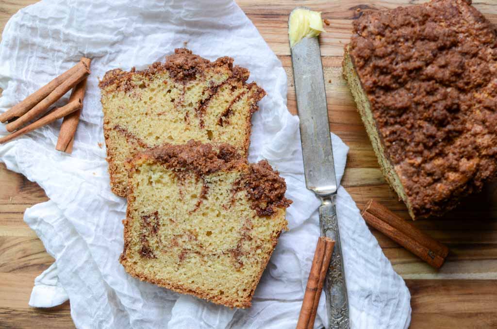 slices of sourdough cinnamon sugar quick bread loaf