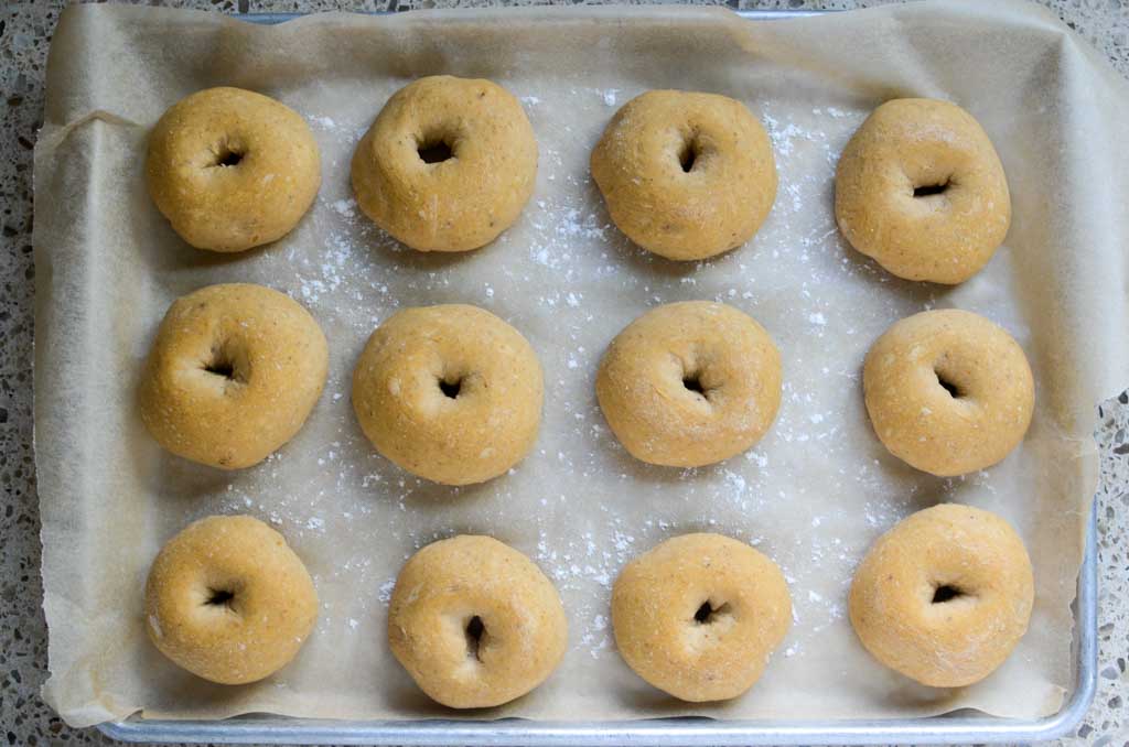 After the bagels second rise on a baking sheet