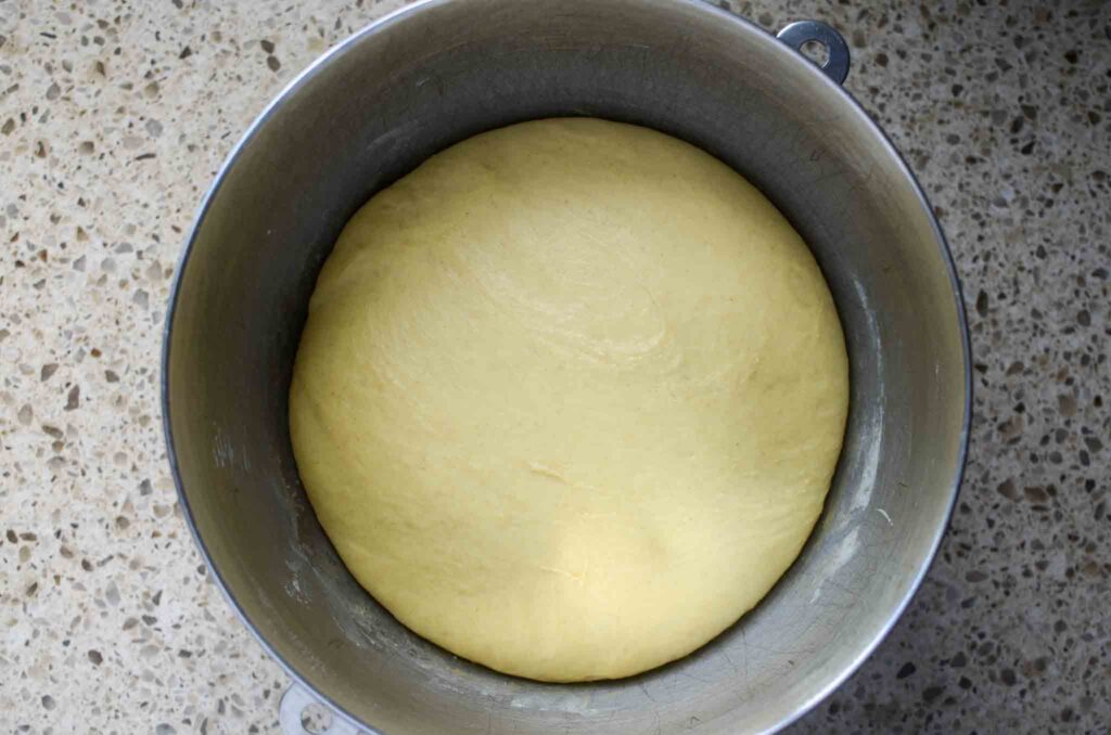 The pull-apart bread dough after its first rise