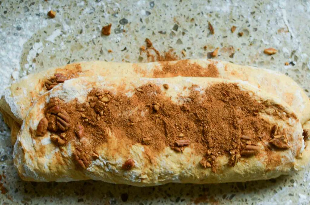 The last fold of the dough with the pecan mixture