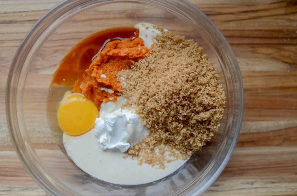 wet ingredients in glass bowl