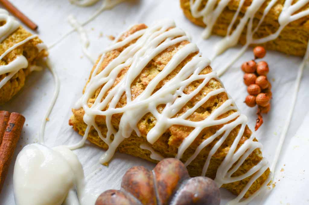 sourdough pumpkin scones with cream cheese glaze