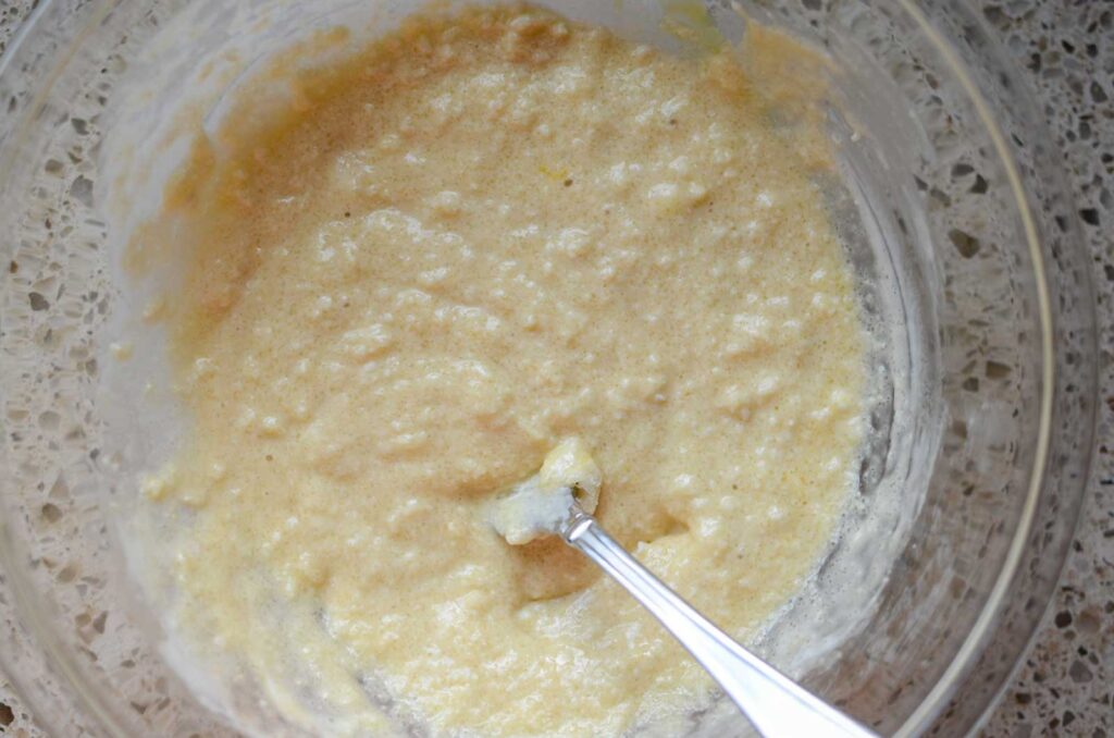 wet ingredients combined in glass bowl