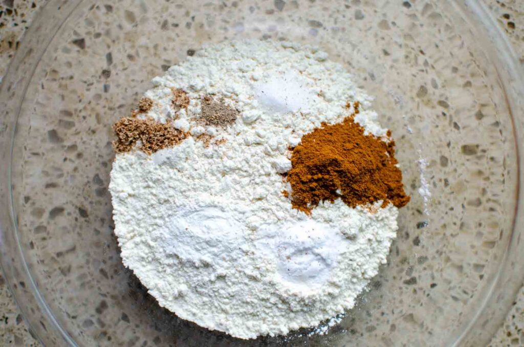 dry ingredients in a glass mixing bowl