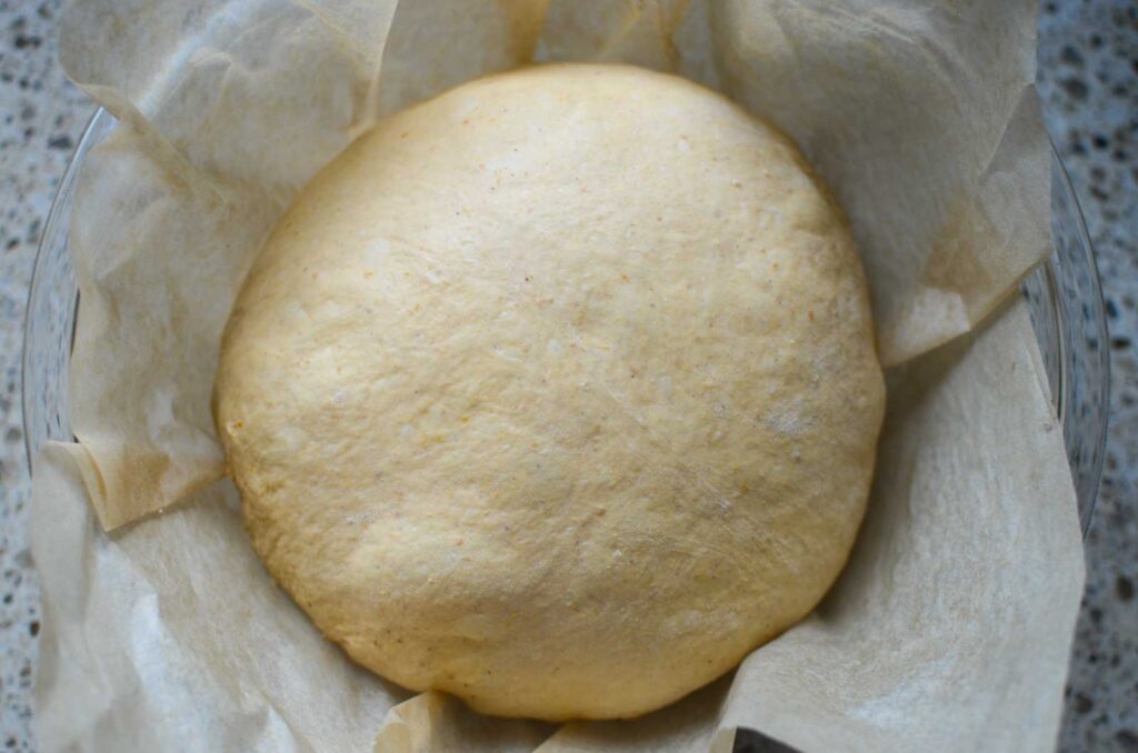  artisan  pumpkin and pecan sourdough dough in a bowl