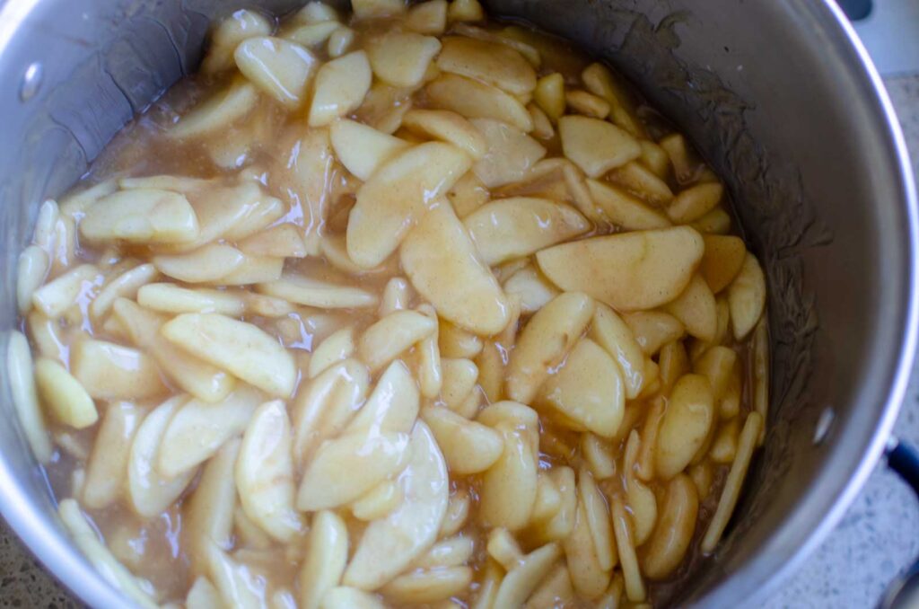 apples in filling sauce after cooking 