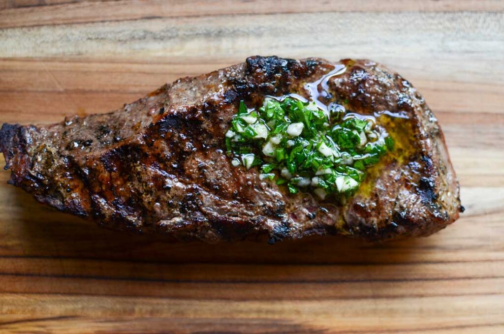 chimichurri sauce on steak 