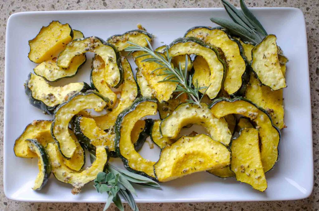 platter of herb roasted acorn squash slices