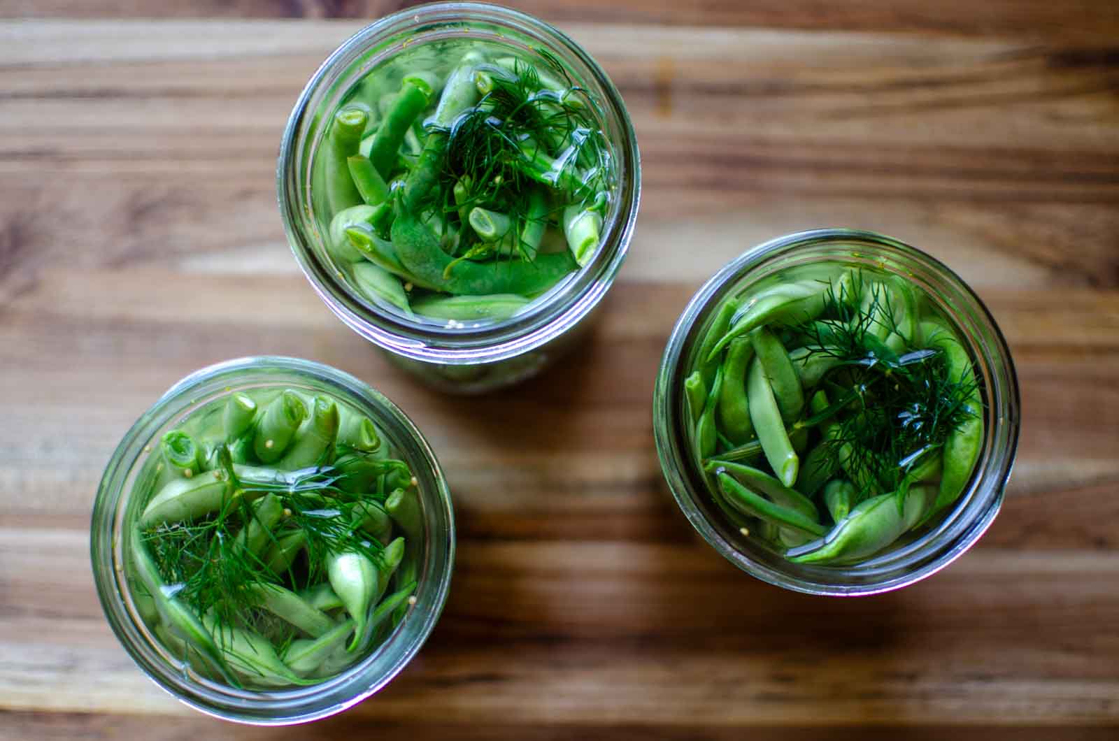 dilly beans in 3 mason jars