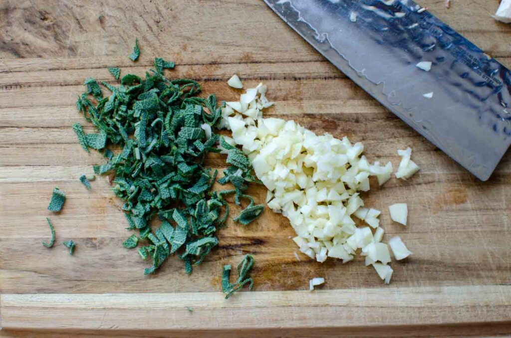 minced sage leaves and garlic cloves